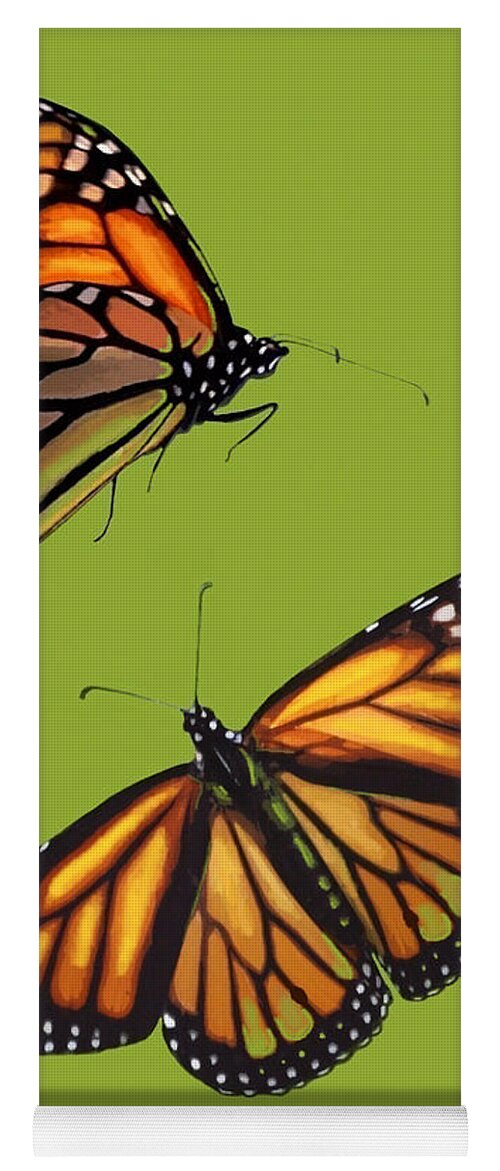 Nature Yoga Mat featuring the mixed media Monarch Pair by Judy Cuddehe