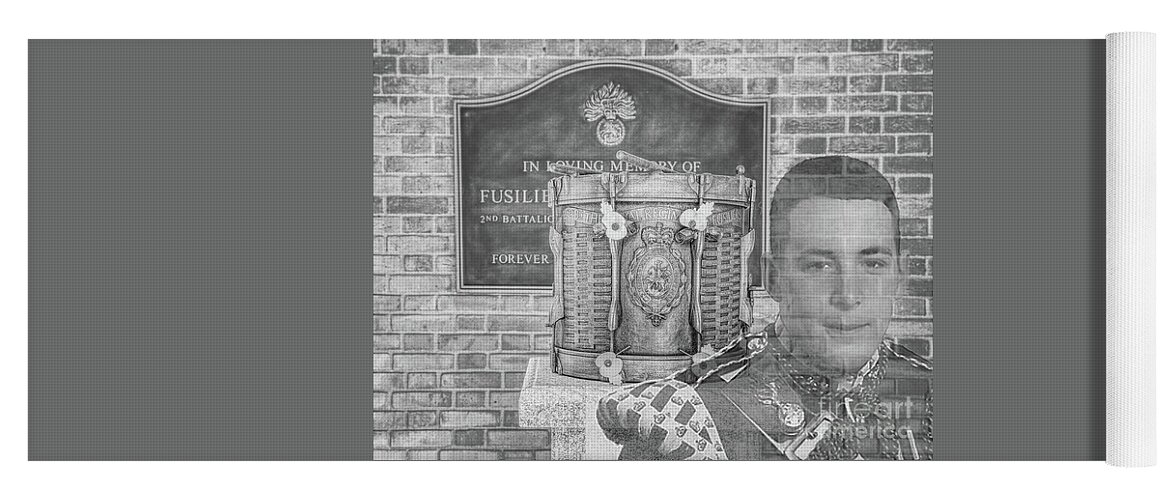 Monochrome Yoga Mat featuring the photograph Monochrome Lee Rigby memorial bronze drum and plaque Middleton, memorial garden by Pics By Tony