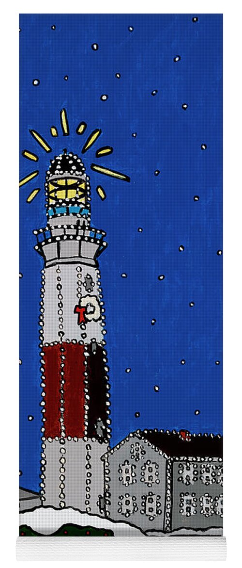 Montauk Lighthouse Christmas Yoga Mat featuring the painting Montauk Christmas Lights by Mike Stanko