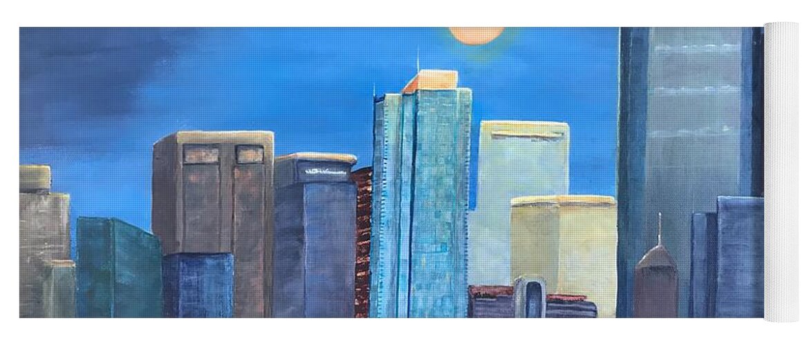 City Yoga Mat featuring the painting Moon and Skyline by Deborah Naves