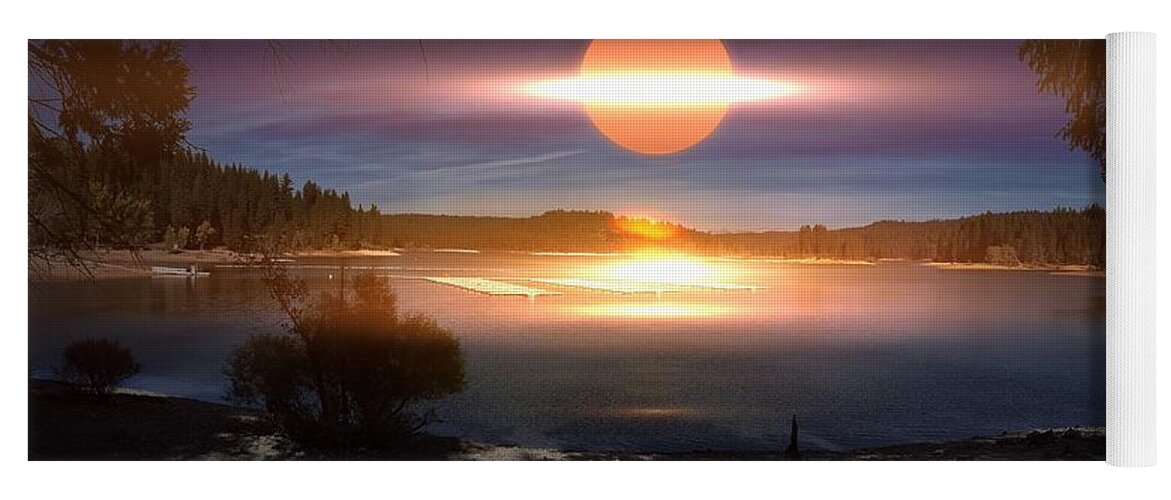 Photograph Yoga Mat featuring the photograph Moon Over Lake by Beverly Read