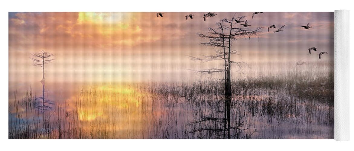 Birds Yoga Mat featuring the photograph Moon Rise Flight by Debra and Dave Vanderlaan