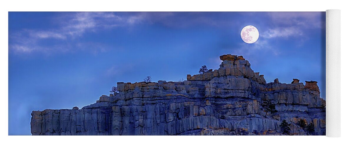 Moon Yoga Mat featuring the photograph Moon Rise over Pulpit Rock by Bob Falcone