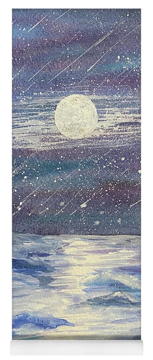 Moon Yoga Mat featuring the painting Moonlit Sea by Lisa Neuman