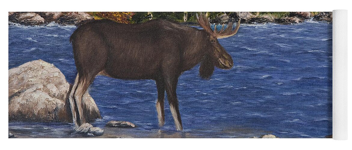Alaska Yoga Mat featuring the painting Moose Crossing by Darice Machel McGuire