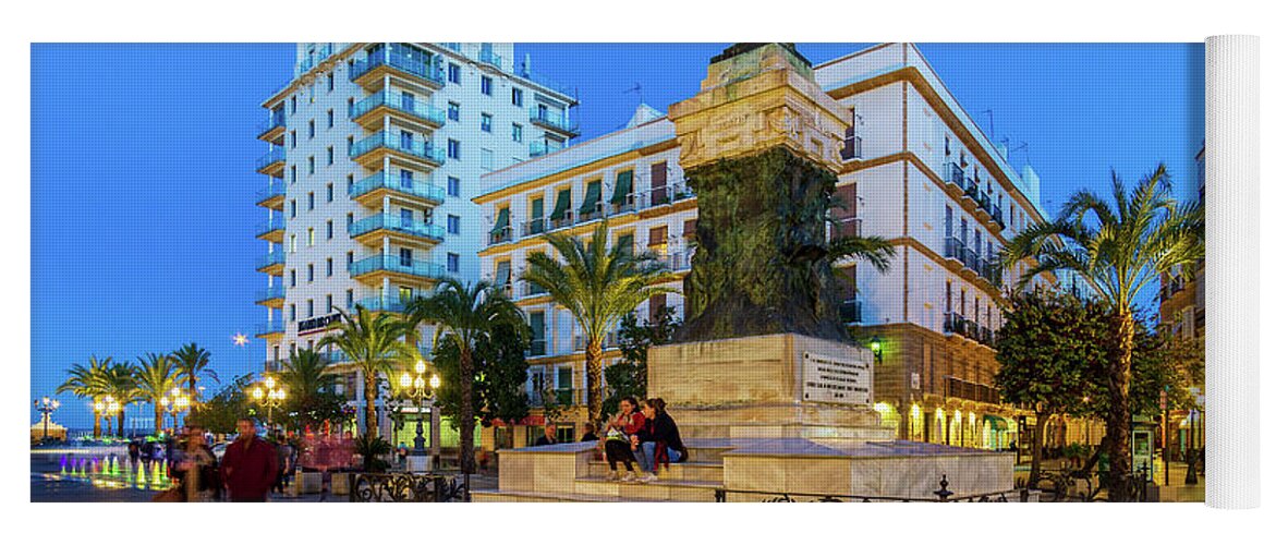 Day Yoga Mat featuring the photograph Moret Monument and Fenix Building in San Juan de Dios Square by Night by Pablo Avanzini