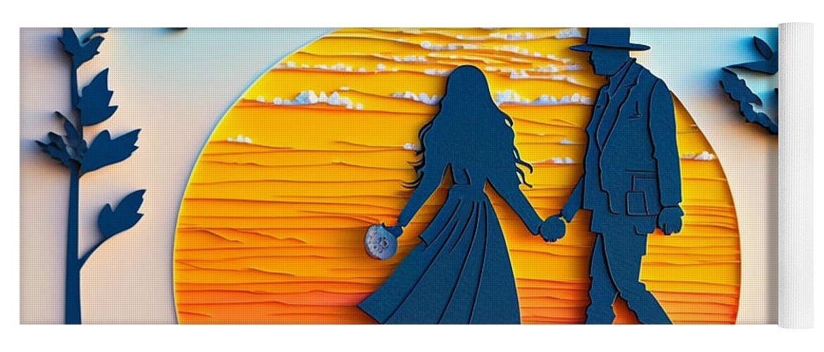 Morning Walk - Quilling Yoga Mat featuring the digital art Morning Walk - Quilling by Jay Schankman