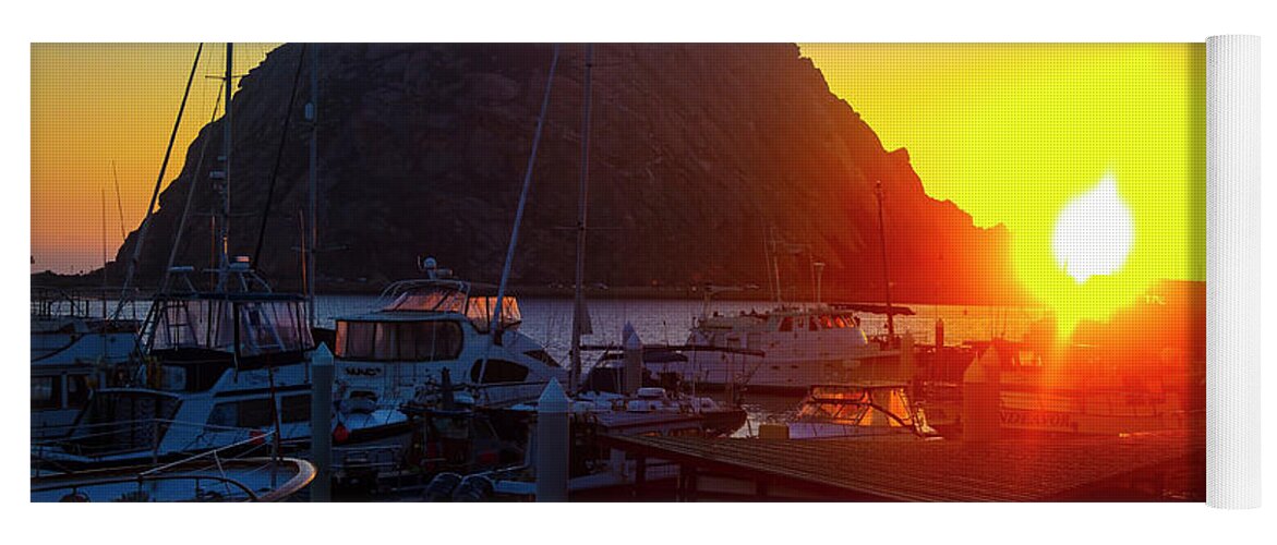 Sunset Morro Bay Yoga Mat featuring the photograph Morro Bay Rock Harbor Sunset by Garry Gay