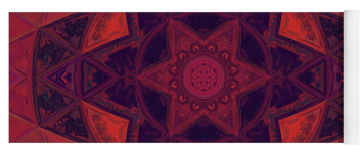 Mosaic Yoga Mat featuring the digital art Mosaic Kaleidoscope Flower Purple and Red by Todd Emery