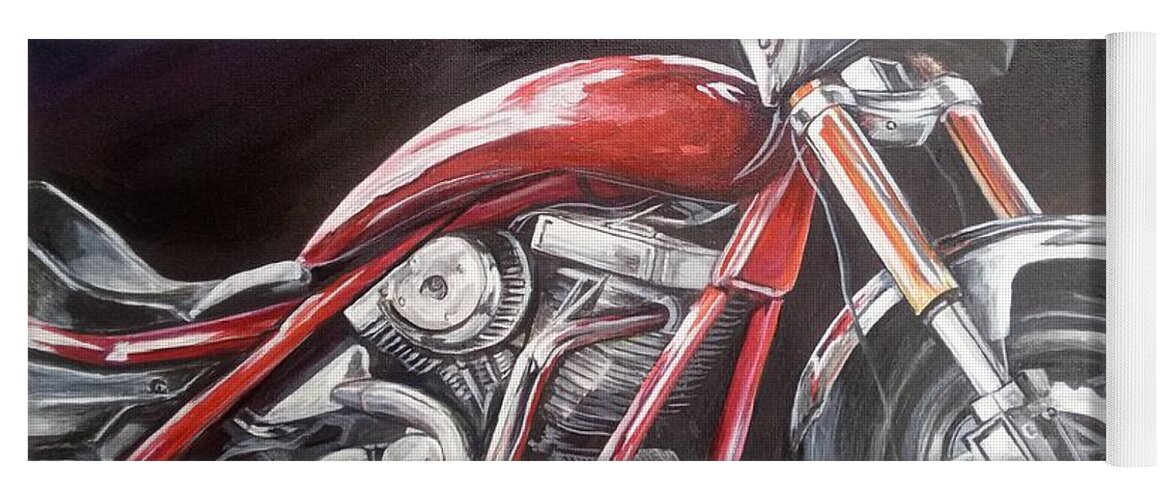 Bike Art Yoga Mat featuring the painting Motorcycle Bike in Red by Sonya Allen