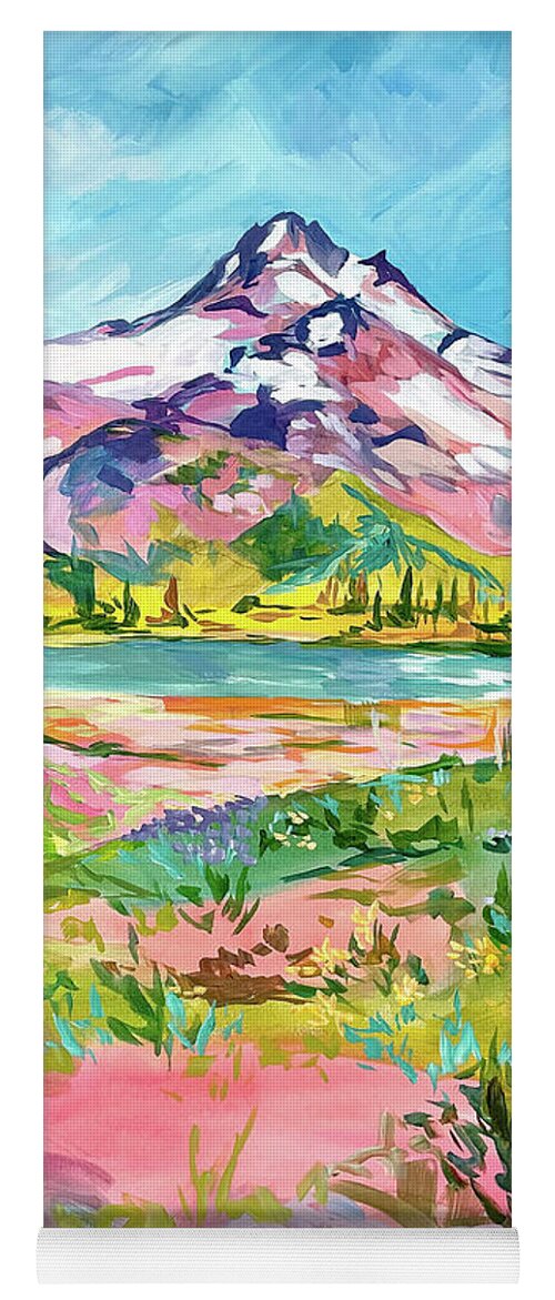 Mount Jefferson Yoga Mat featuring the painting Mount Jefferson in Blush Pink by Anisa Asakawa