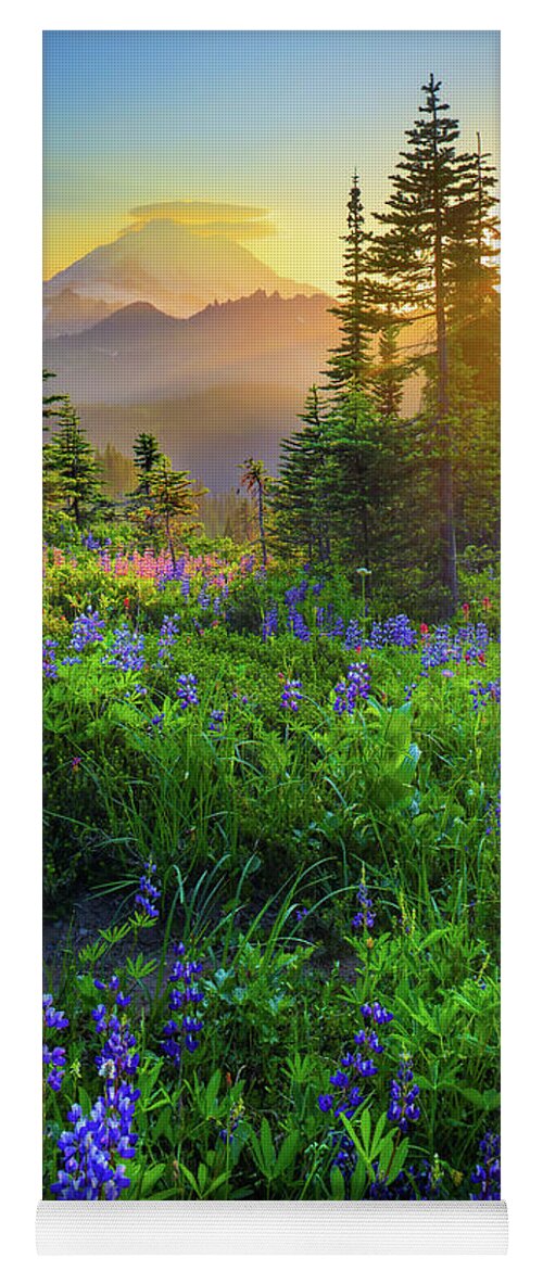 America Yoga Mat featuring the photograph Mount Rainier Sunburst by Inge Johnsson