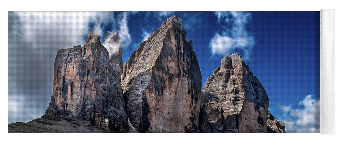 Alpine Yoga Mat featuring the photograph Mountain Formation Tre Cime Di Lavaredo In The Dolomites Of South Tirol In Italy by Andreas Berthold