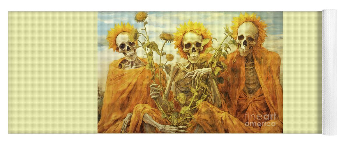 Skeletons Yoga Mat featuring the painting Mummy Garden Party by Tina LeCour