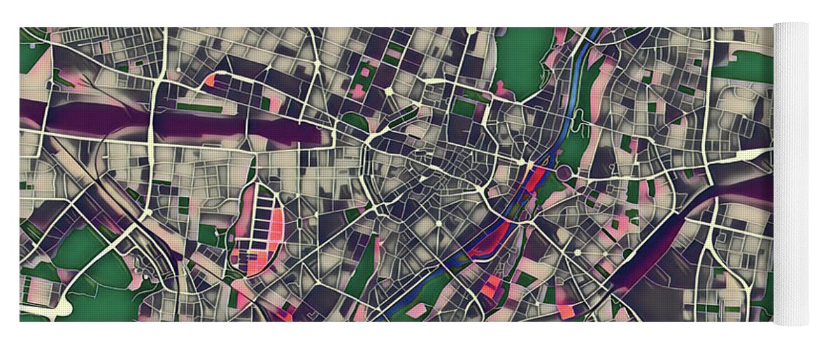 City Yoga Mat featuring the digital art Munich Pop Art City Map by Christian Pauschert