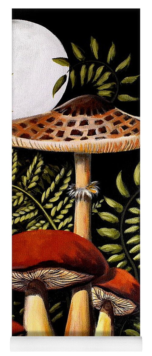 Cottagecore Yoga Mat featuring the painting Mushroom Moon  cottagecore by Debbie Criswell