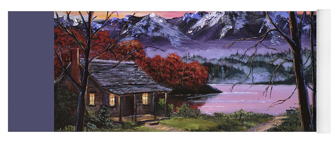 Lakes Yoga Mat featuring the painting My Lake Cabin by David Lloyd Glover