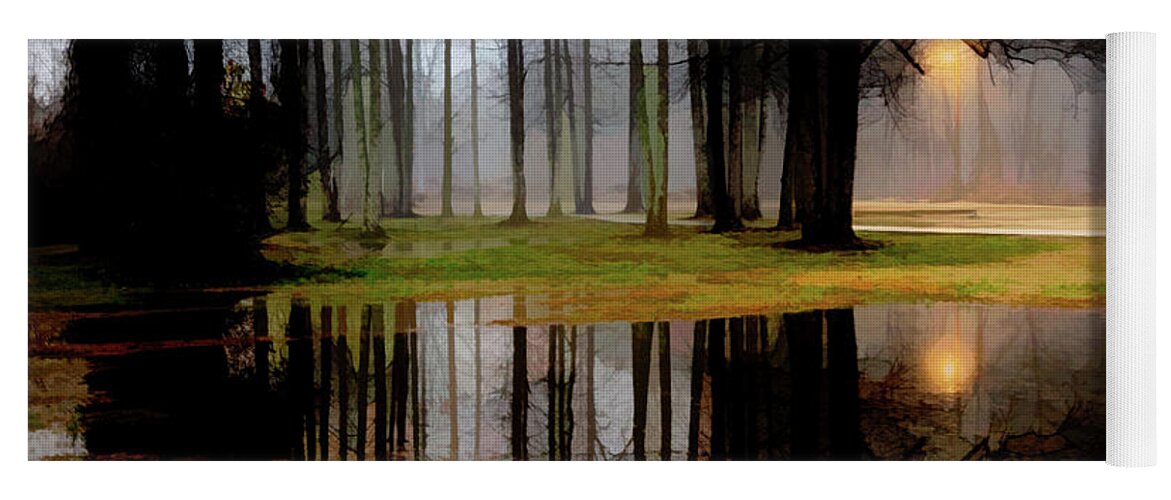 Carolina Yoga Mat featuring the photograph Mysterious Forest Reflections Abstract Painting by Debra and Dave Vanderlaan