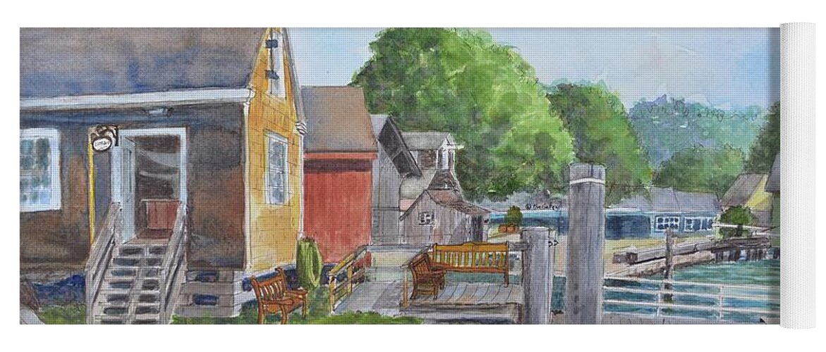 Mystic Seaport Yoga Mat featuring the painting Mystic Seaport Boathouse by Patty Kay Hall