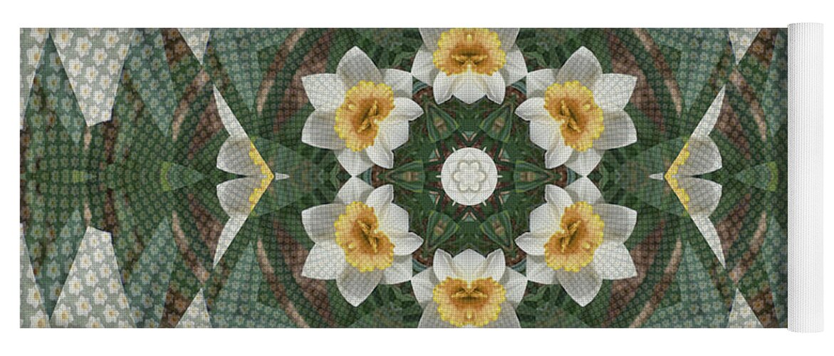 Narcissus Yoga Mat featuring the digital art Narcissus Kaleidoscope Square by Charles Robinson