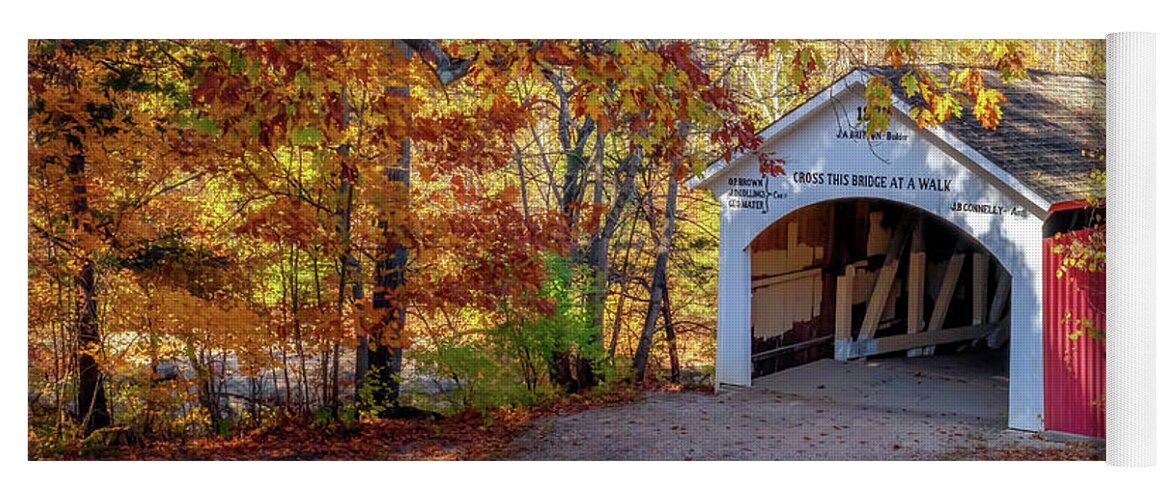 Parke County Yoga Mat featuring the photograph Narrows Covered Bridge in Autumn by Susan Rissi Tregoning