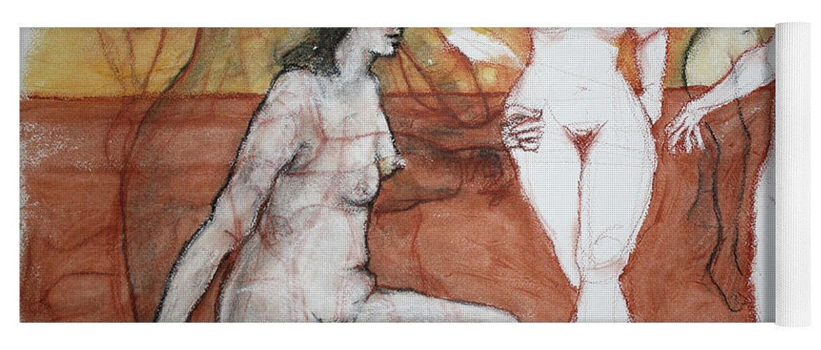 Female Nude Yoga Mat featuring the mixed media Natalie by PJ Kirk