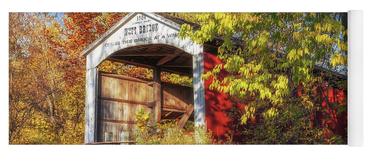 Parke County Yoga Mat featuring the photograph Neet Covered Bridge in Autumn by Susan Rissi Tregoning