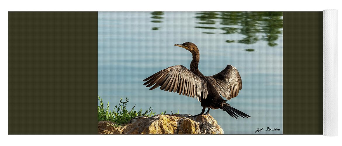 Animal Yoga Mat featuring the photograph Neotropic Cormorant with Wings Spread by Jeff Goulden