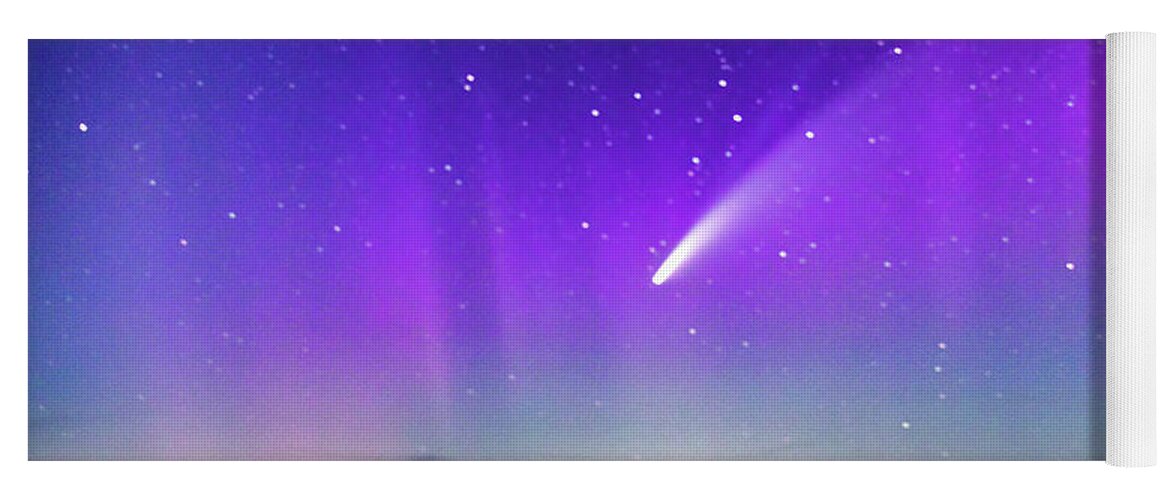 Neowise Comet Yoga Mat featuring the photograph NEOWISE COMET with a splash of Northern Lights by Joe Holley