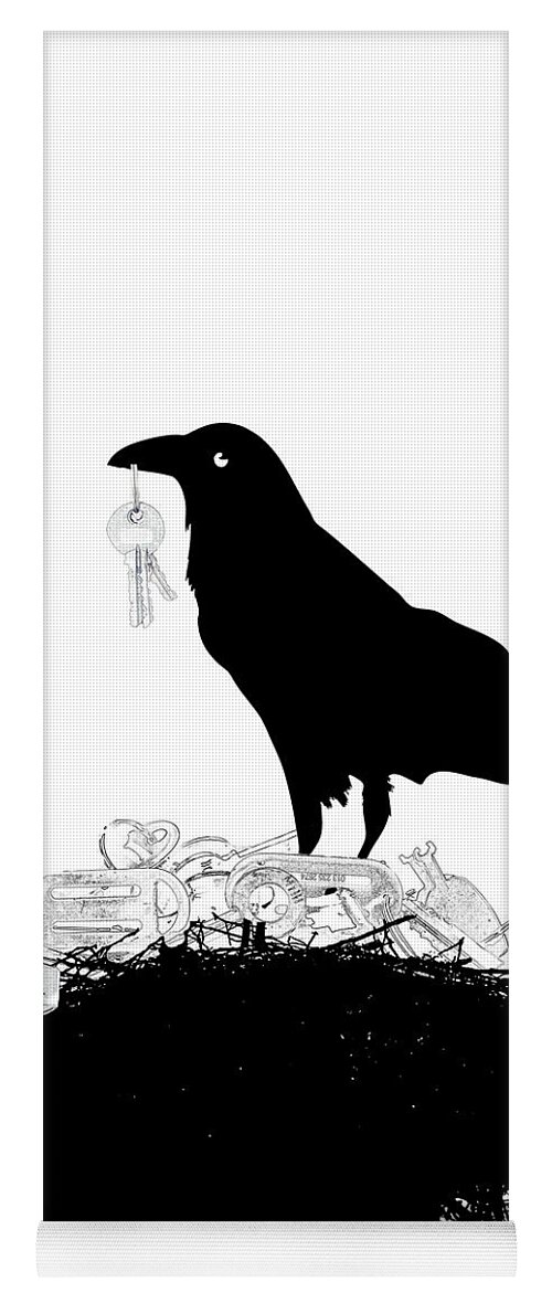 Crow Yoga Mat featuring the mixed media Nevermore to be Found by Moira Law
