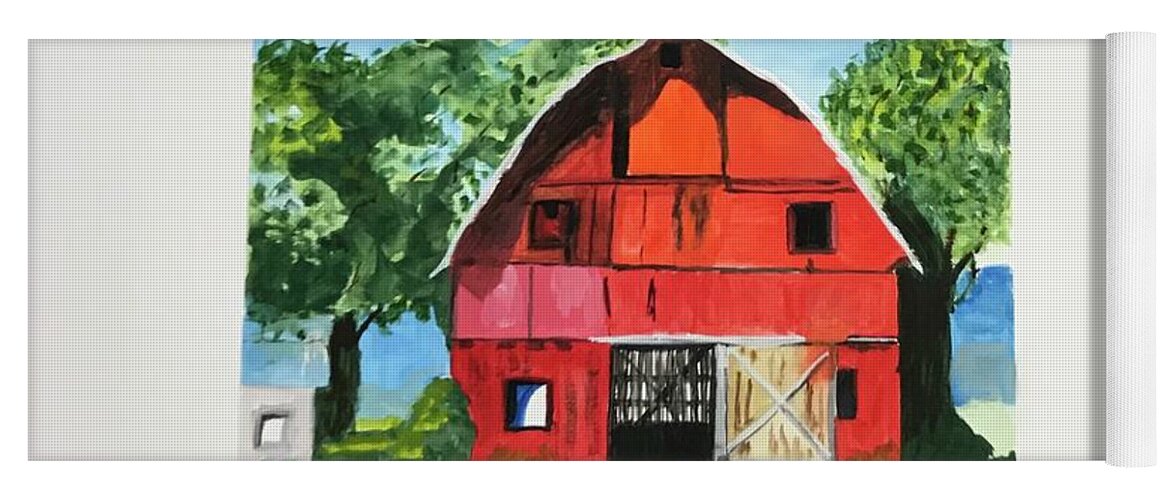 Original Art Work Yoga Mat featuring the painting New England Barn Scene after M Sievers by Theresa Honeycheck