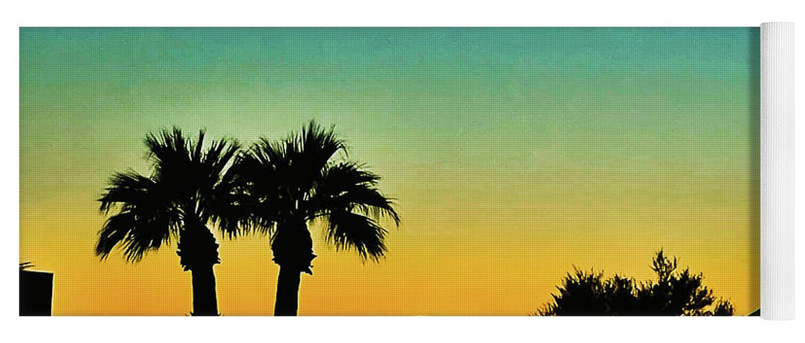 #landscapephotography #palmtrees #sunsetphotography #november #silhouette Yoga Mat featuring the photograph New Moon near the Green Manger by Grey Coopre