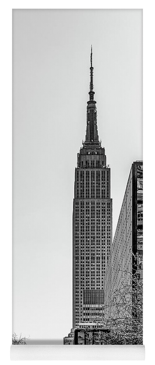 New York City Yoga Mat featuring the photograph New York's Iconic Empire State Building, Black and White by Marcy Wielfaert