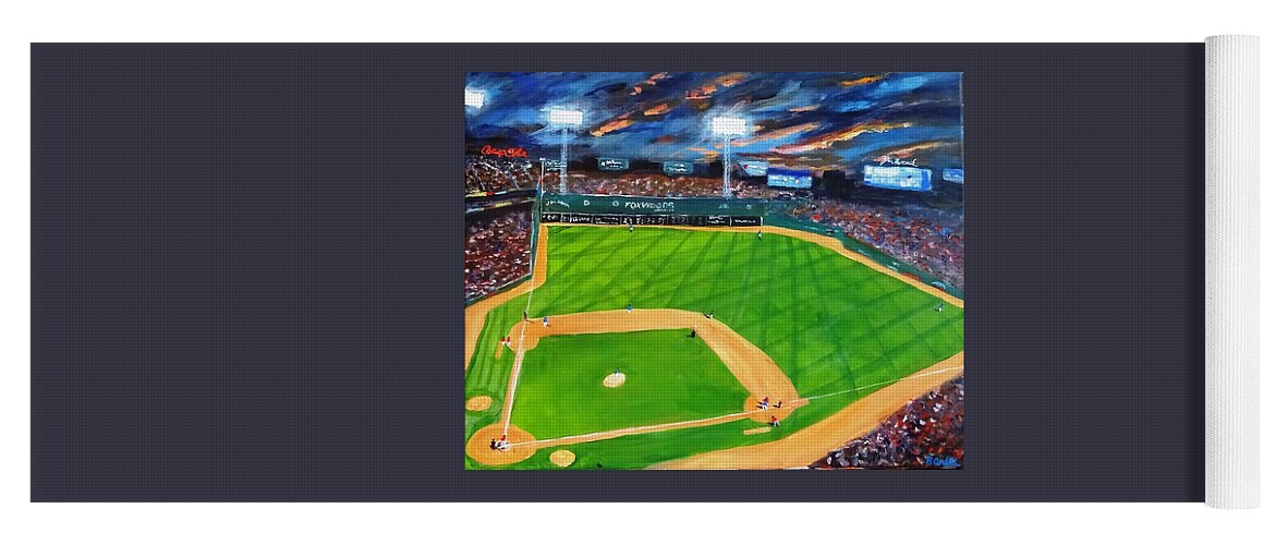 Baseball Yoga Mat featuring the painting Night Game Fenway Park by Brent Arlitt