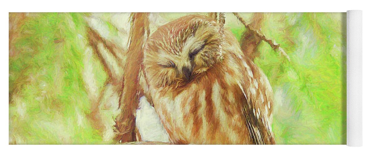 Spring Yoga Mat featuring the photograph Night Owl Painterly Version 1 by Carrie Ann Grippo-Pike