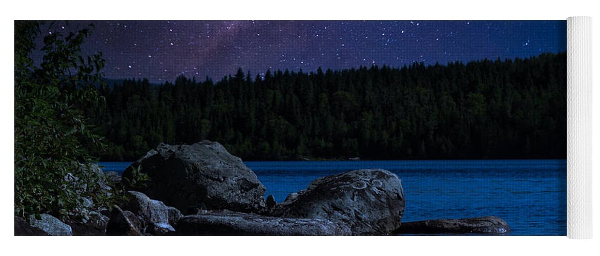 Lake Yoga Mat featuring the photograph Night Sky and Milky Way Over Lake by Russel Considine