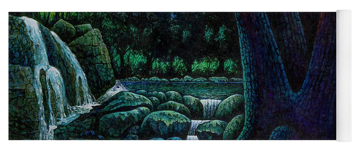 Waterfall Yoga Mat featuring the painting Night Sounds by Michael Frank