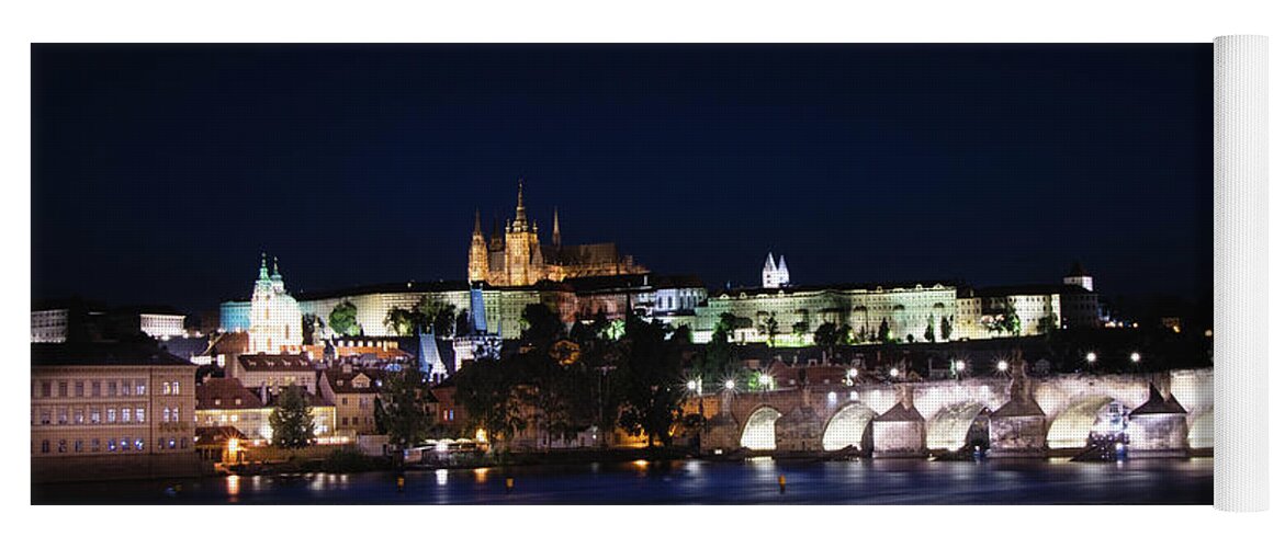 Lamps Yoga Mat featuring the photograph Night view of the old town of Prague with Prague Castle by Vaclav Sonnek