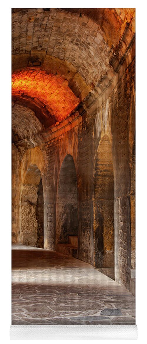 Nîmes Arena Yoga Mat featuring the photograph Nimes Roman Amphitheater Interior Corridor by Bob Phillips