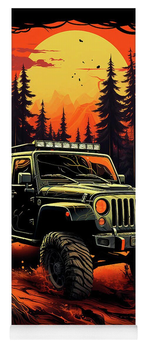 Vehicles Yoga Mat featuring the drawing No02207 Retro Jeep Wrangler cars by Clark Leffler