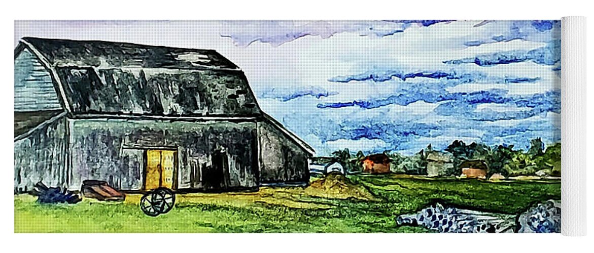 Watercolor Yoga Mat featuring the painting NoFo Farmstead by Eileen Kelly