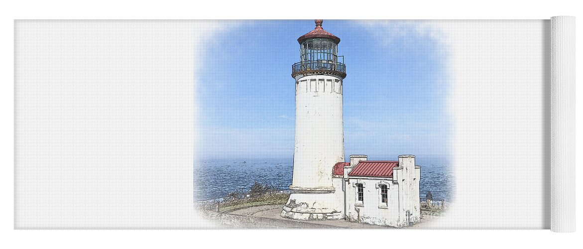 North-head Yoga Mat featuring the digital art North Head Lighthouse In Watercolor by Kirt Tisdale