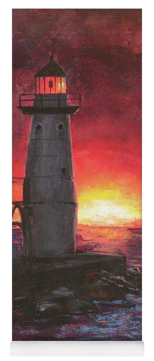 North Pierhead Yoga Mat featuring the painting North Pierhead Lighthouse by Zan Savage