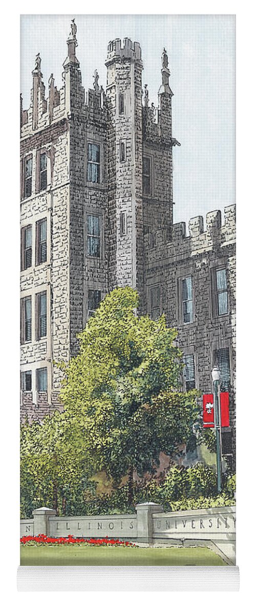College Landmarks Yoga Mat featuring the painting Northern Illinois University by John Stoeckley