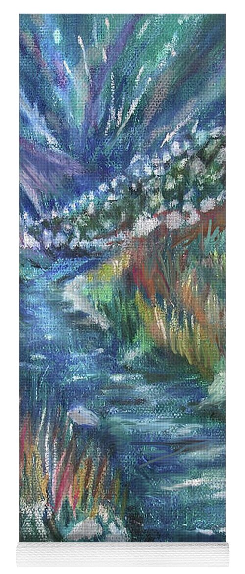 Oil Pastel Yoga Mat featuring the pastel Northern Lights Brook by Jean Batzell Fitzgerald