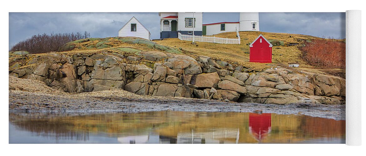 Nubble Light Yoga Mat featuring the photograph Nubble Lighthouse Reflection by Juergen Roth