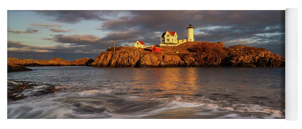 Nubble Lighthouse Yoga Mat featuring the photograph Nubble's Last Light - Nubble Lighthouse by Darren White