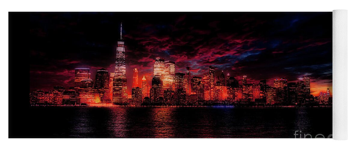 Nyc Yoga Mat featuring the photograph NYC in fire by PatriZio M Busnel