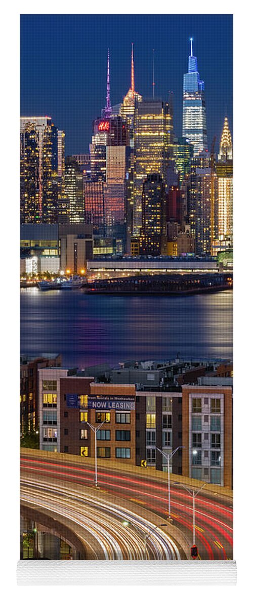 Nyc Skyline Yoga Mat featuring the photograph NYC Skyline and Lincoln Tunnel Helix by Susan Candelario