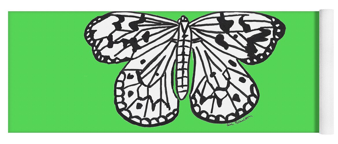 Ink Yoga Mat featuring the drawing Nymph Butterfly by Ali Baucom